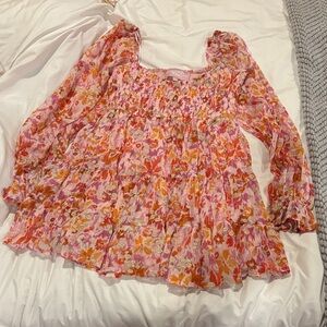 Sincerely Jules Floral Blouse in Pink and Orange